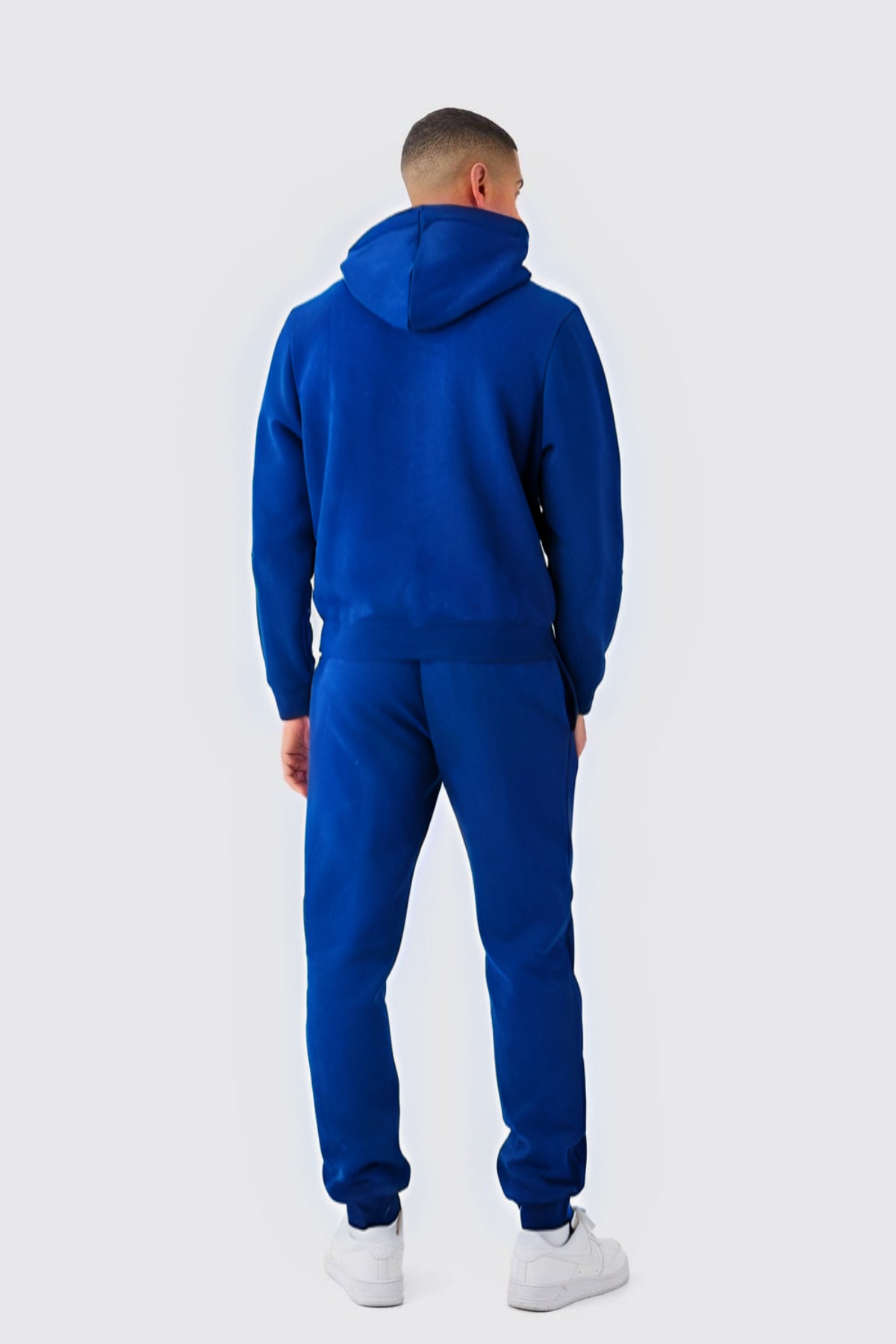 Erkek Kapüşonlu Kanguru Cep Oversize 3 İ̇plik İ̇çi Pamuklu Jogger Paça Eşofman Takımı - Saks Mavisi - 3