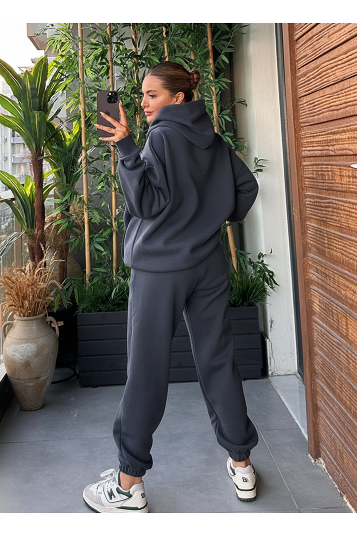 Kadin Kalin Comfort Sweatshi̇rt Yüksek Bel Eşofman Takimi - Füme - 3