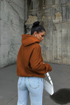 Kadin Ki̇remi̇t 3 İ̇pli̇k Oversi̇ze Rahat Günlük Yumuşak Kapüşonlu Sweatshirt - Kiremit - 4