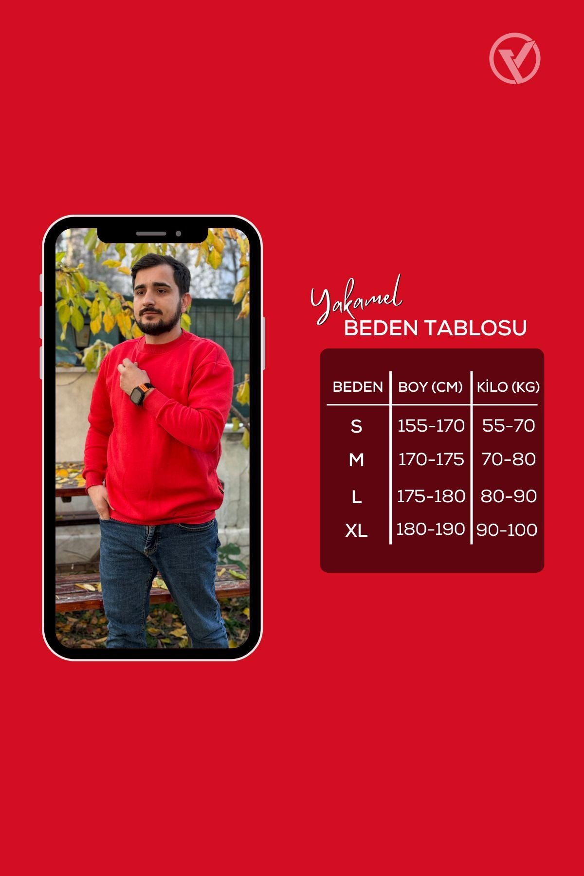 Erkek Kırmızı Bisiklet Yaka İçi Polarlı 3 İplik Pamuklu Regular Fit Unisex Sweatshirt - Kırmızı - 8