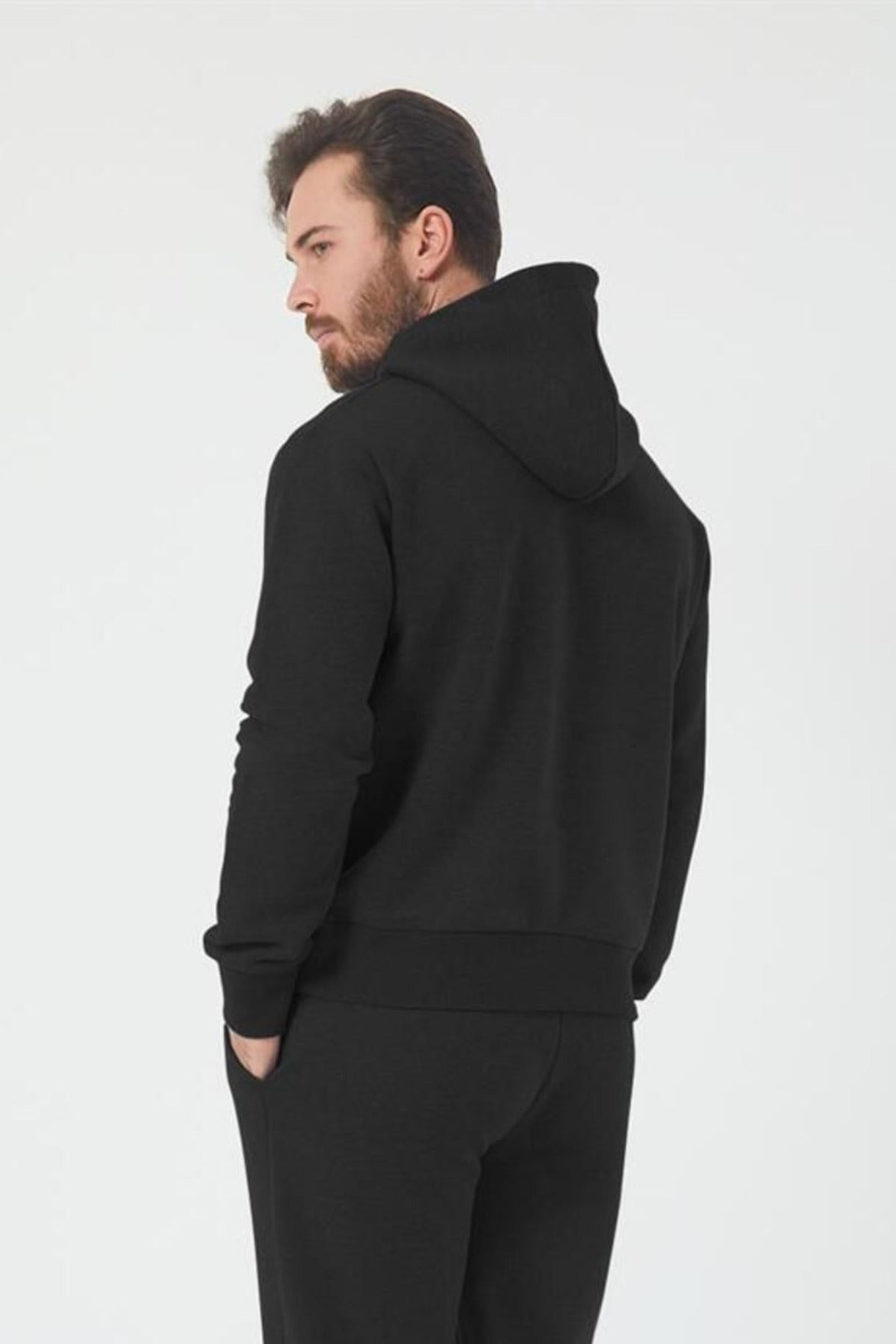 Erkek Trend Model Kanguru Cep Sweatshirt - Siyah - 2