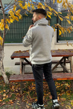 Unisex Eai̇hl Nakışlı Baskılı İ̇çi Polarlı Oversize Kapüşonlu Hoodie Sweatshirt - Gri - 6
