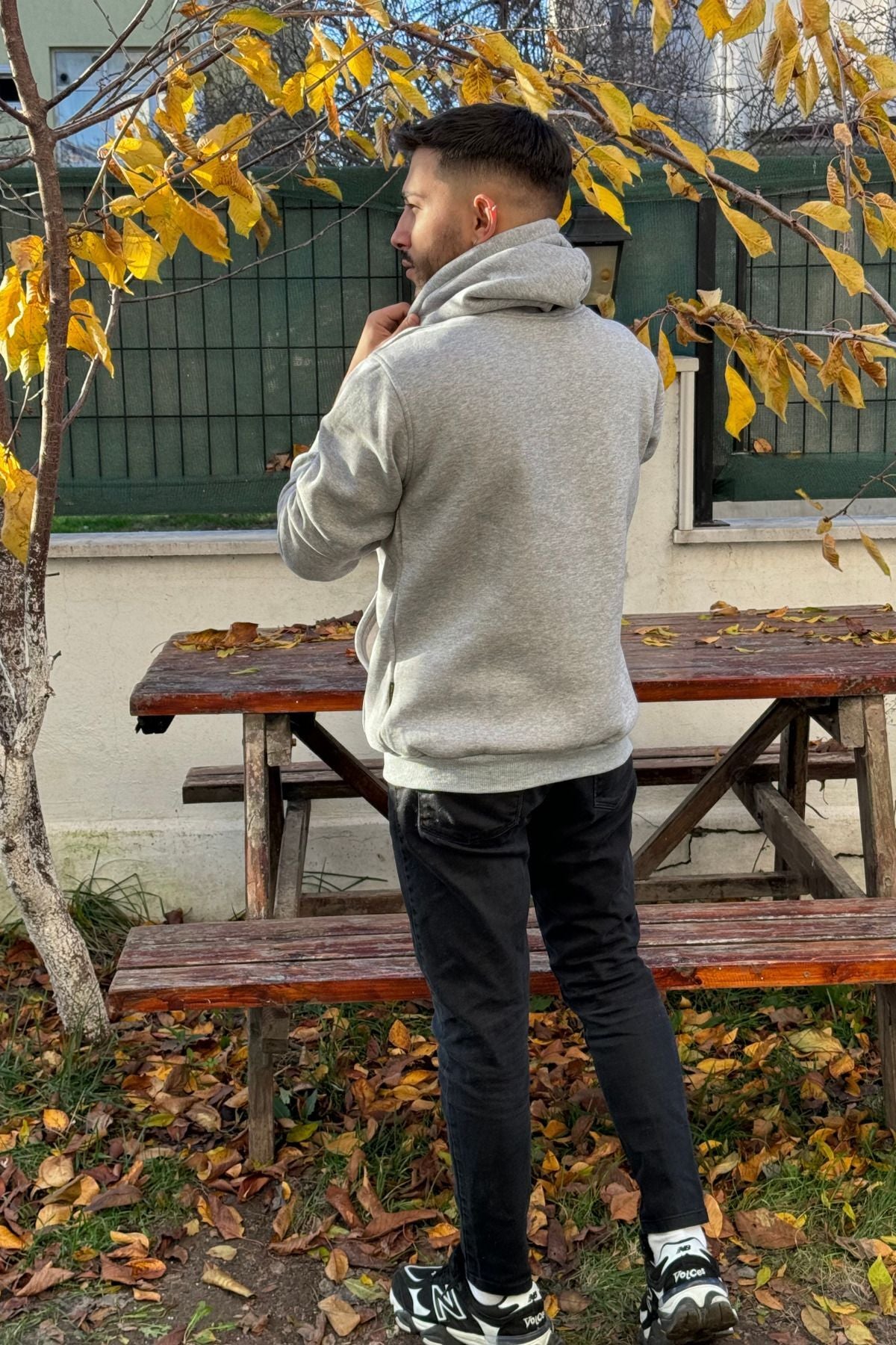 Unisex Eai̇hl Nakışlı Baskılı İ̇çi Polarlı Oversize Kapüşonlu Hoodie Sweatshirt - Gri - 6