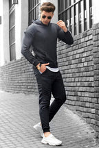 Erkek Bol Kalıp Kalın Rahat Pamuklu Eşofman Takımı Elegance Quality - Füme - 2