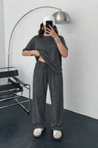 Kadın Modal Penye Yüksek Bel Oversize Alt Üst Takım - Antasit Melanj - 3