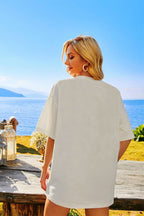 Kadın Oversize Penye Rahat Yazlık Kısa Kollu T-shirt - Beyaz - 2