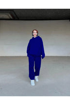Kadın Oversize Spor Ve Günlük Jogger Paçası Lastikli Eşofman Takımı - Saks Mavisi - 1