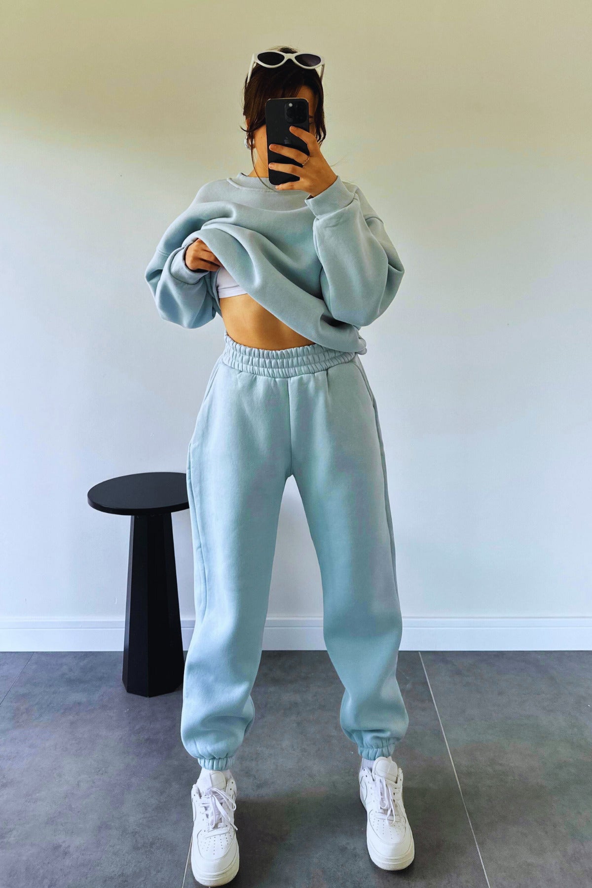 Kadın Bisiklet Yaka Şık Premium Model Basic Eşofman Takımı - Bebe Mavisi - 3