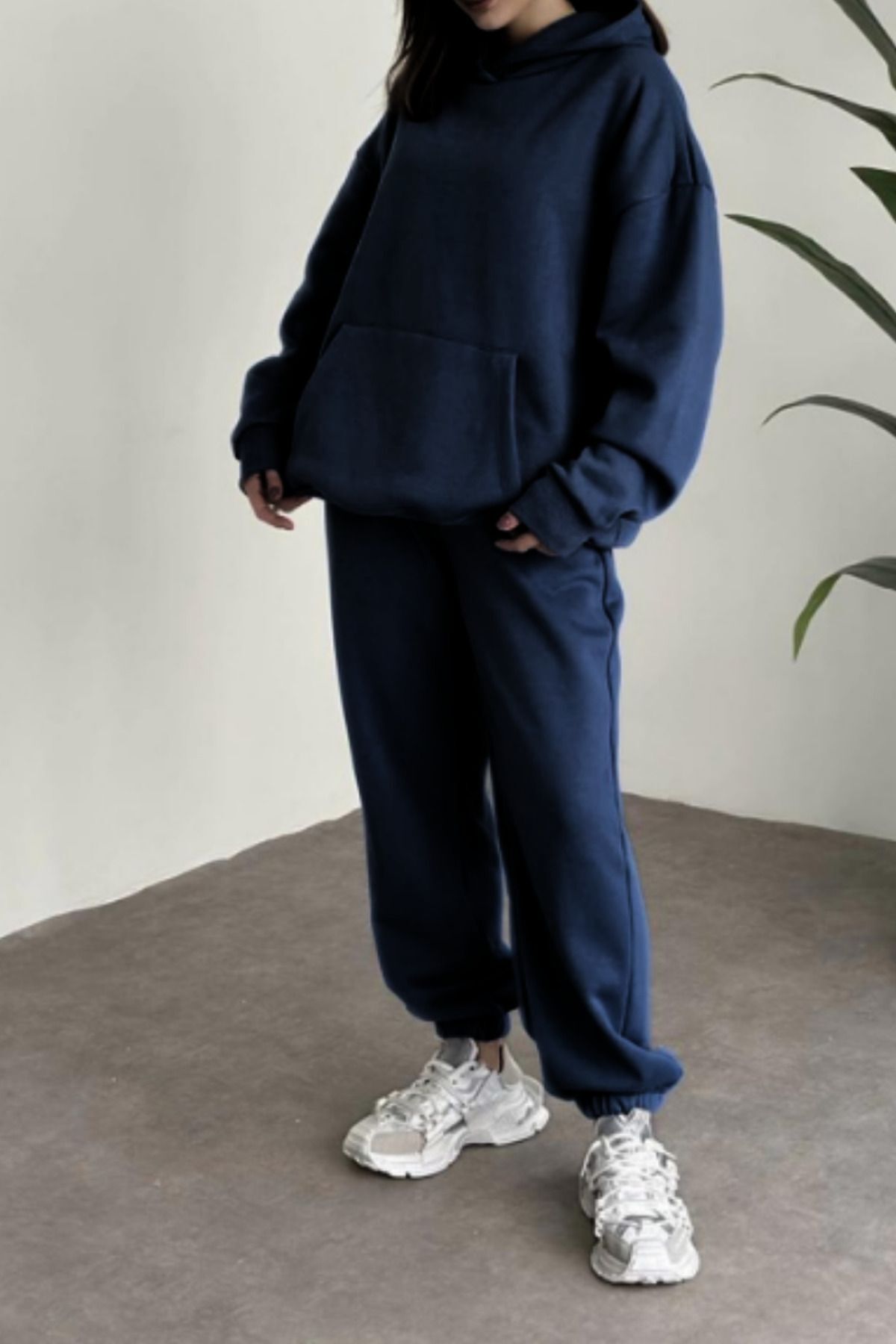 Kadın Lacivert Brooklyn Oversize Kapşonlu Alt Üst Eşofman Takımı - NavyBlue - 4