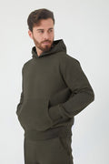 Erkek 3 İ̇pli̇k Kapşonlu Kanguru Cep 3 İ̇pli̇k Şardonlu Sweatshi̇rt - Haki - 1
