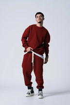 Basic Erkek Bisiklet Yaka Sweat Ve Eşofman Takım - Bordo - 1