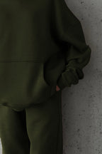 Kadın Paçası Lastikli Jogger Oversize Kışlık Eşofman Takımı - Haki - 4