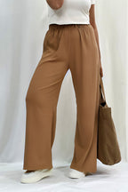 Kadın Camel Dokulu Salaş Yazlık Esnek Palazzo Pantolon - CAMEL - 1