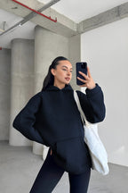 Kadın Kapşonlu Sweatshirt - Lacivert - 2