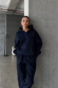 Kadin 3 İ̇pli̇k Oversi̇ze Fermuarli Sweatshi̇rt Hirka - Lacivert - 1