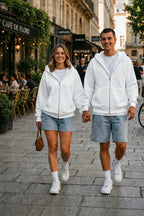 Unisex Kapüşonlu Oversize Full Fermuarli Rahat Kesi̇m Mevsi̇mli̇k Yeni̇ Sezon Günlük Hirka - Beyaz - 1