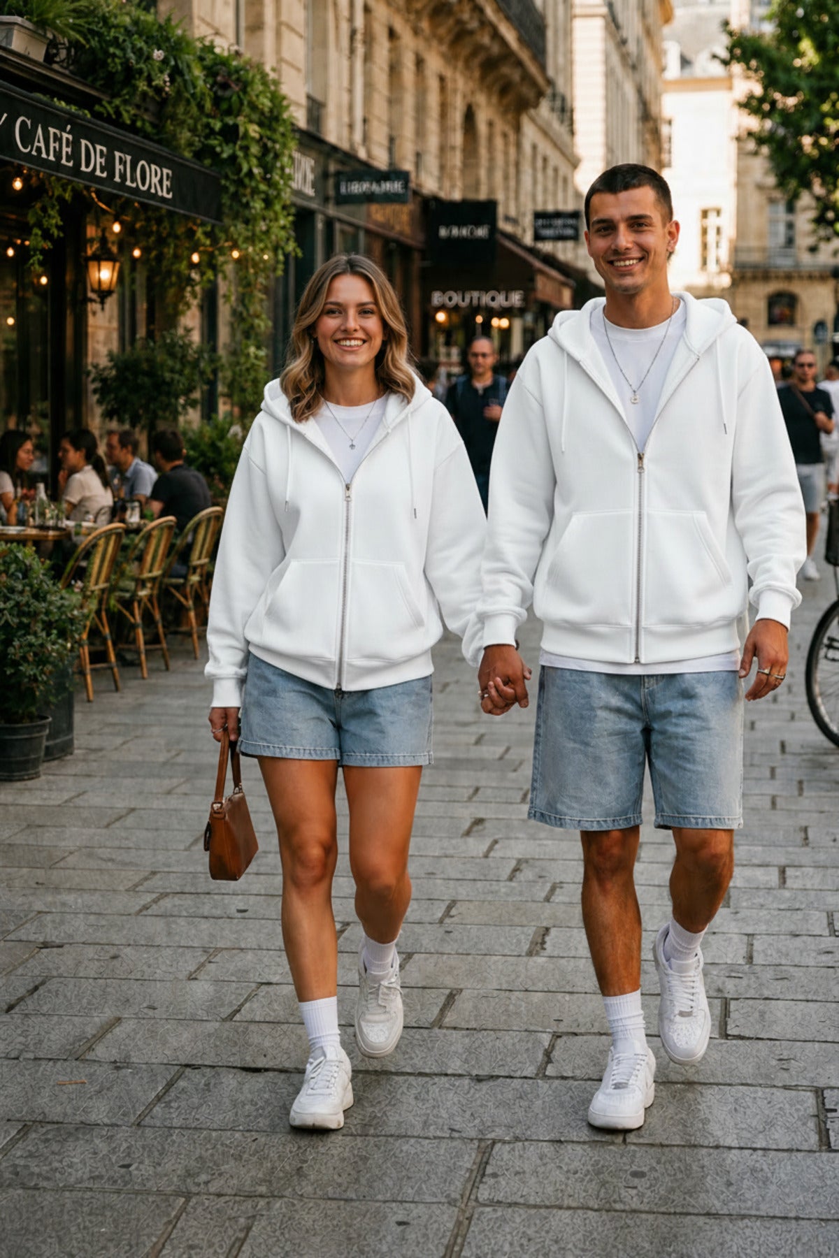 Unisex Kapüşonlu Oversize Full Fermuarli Rahat Kesi̇m Mevsi̇mli̇k Yeni̇ Sezon Günlük Hirka - Beyaz - 1