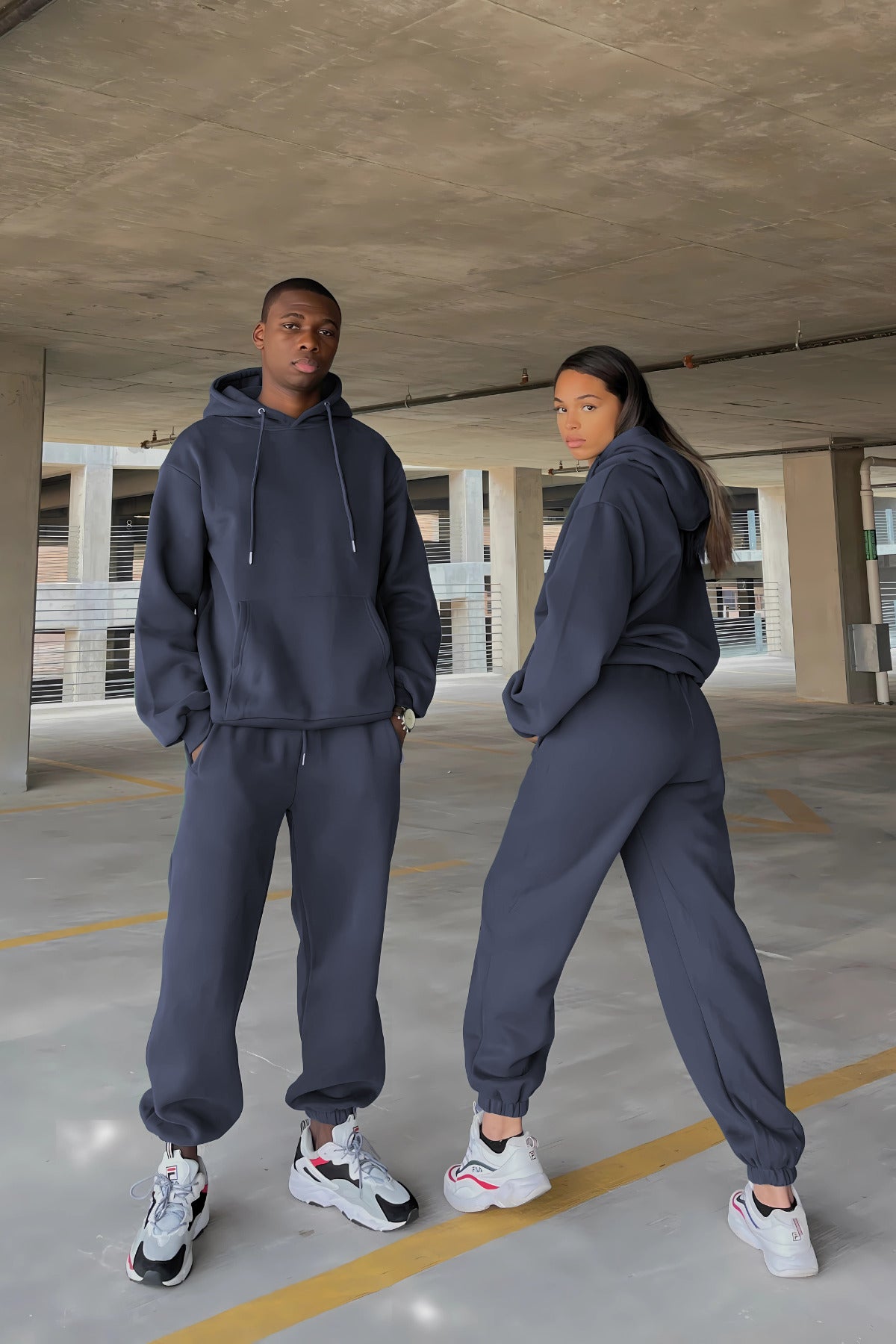 Çiftlere Özel (tekli̇) Oversize Couple Eşofman Takımı - Füme - 1