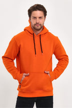 Erkek Kapşonlu Kanguru Cep Sweatshirt - Turuncu - 2