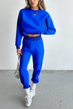 Kadın Oversize Geniş Kalıp Basic Pamuklu Eşofman Takıım - Saks Mavisi - 2