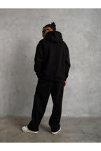 Erkek Siyah 3 İ̇plik Kapşonlu Kanguru Cep Hoodie Eşofman Takımı - Siyah - 1