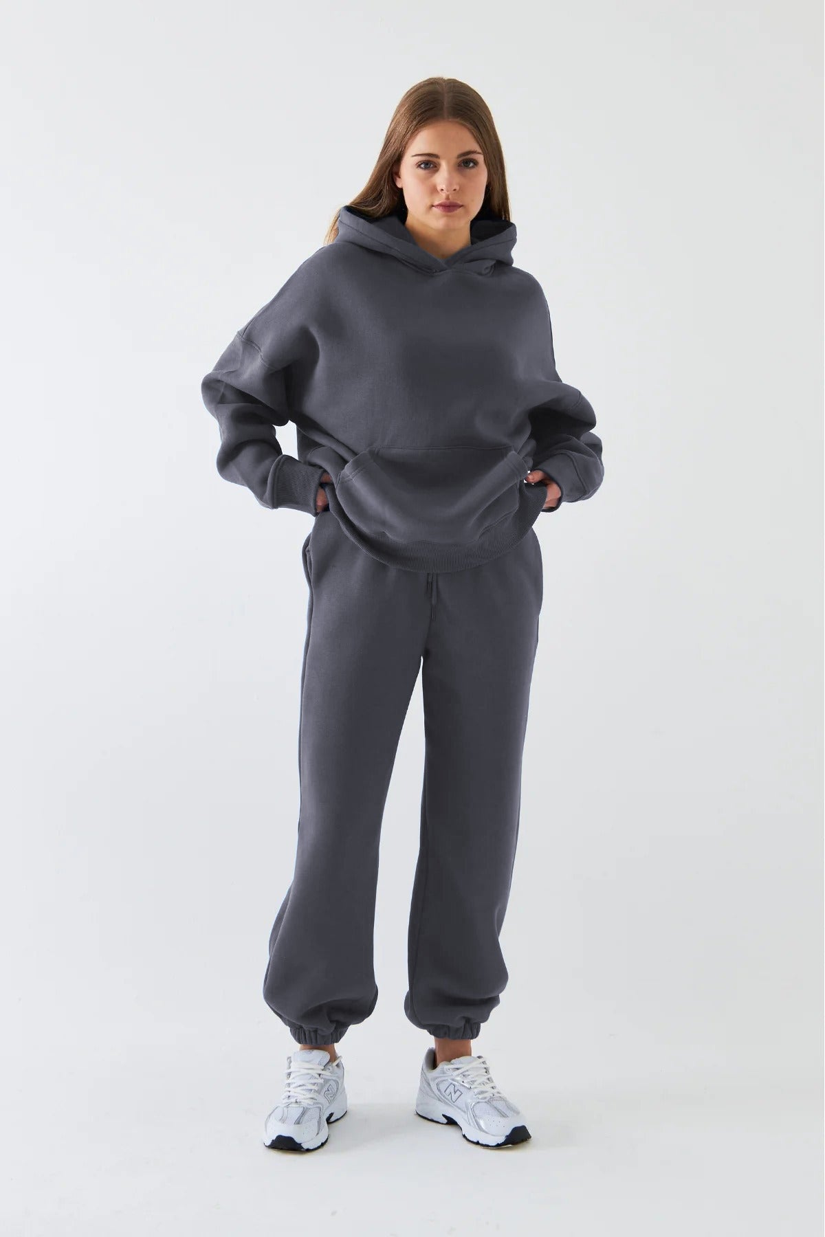 Kadın Oversize Basic Eşofman Takımı - Füme - 3