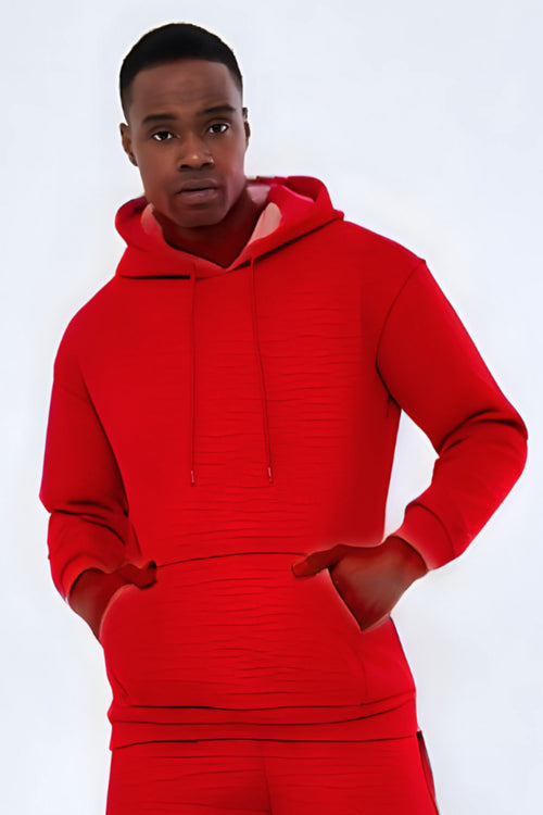 3iplik Bisiklet Yaka Kalın Sweatshirt Pamuklu - Kırmızı - 1
