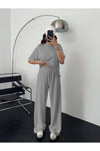Kadın Modal Penye Yüksek Bel Oversize Alt Üst Takım - Gri - 1