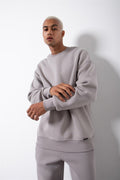 Erkek Bi̇si̇klet Yaka Oversi̇zed 3 İ̇pli̇k Kalin Sweatshi̇rt - Gri - 1