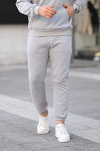 Erkek Bol Kesim Oversize 3 İ̇plik İ̇çi Pamuklu Şardonlu Lastikli Paça Jogger Kışlık Eşofman Altı - Gri - 1