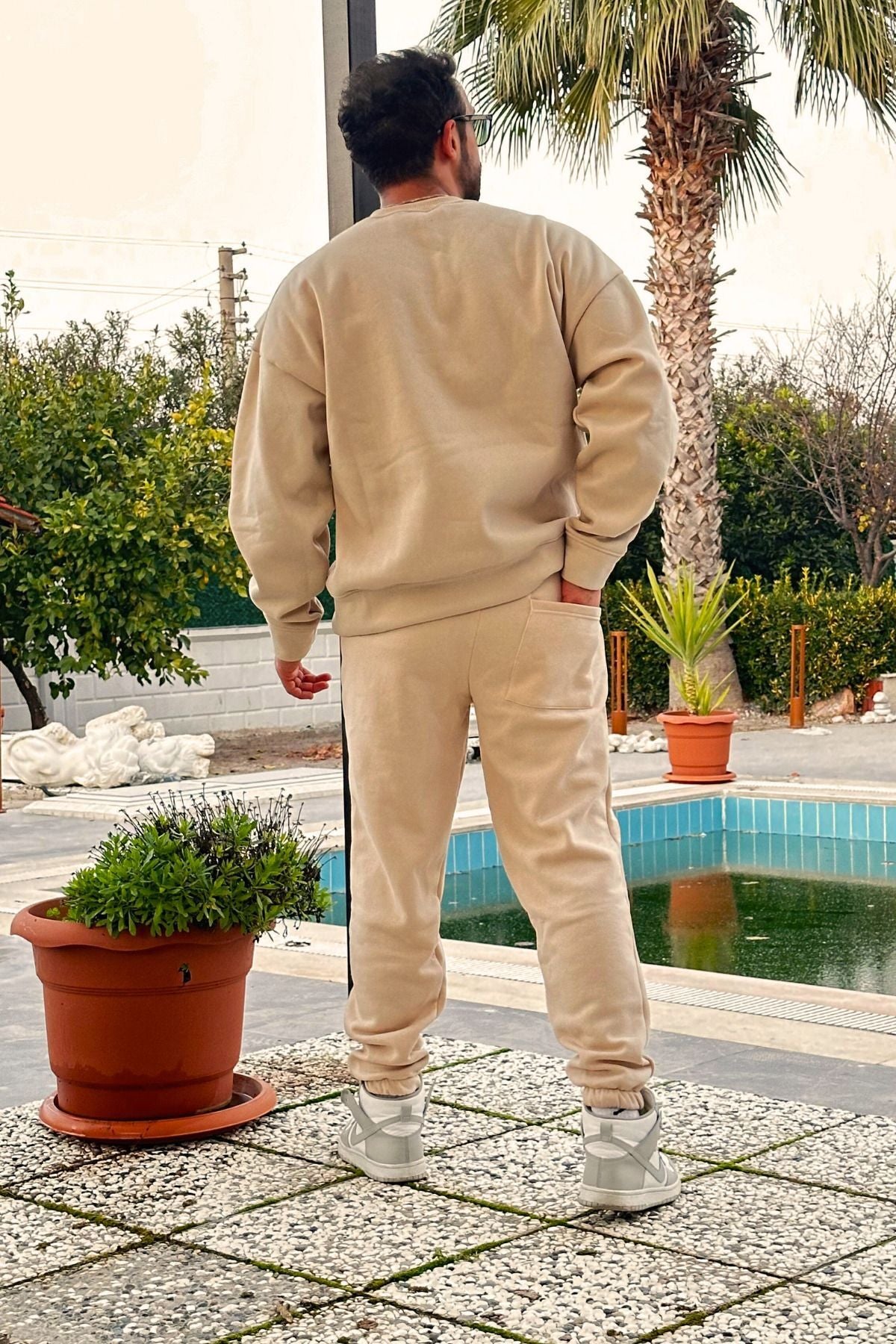 Erkek Unisex 3 İ̇plik Mi̇nk Takim Bisiklet Yaka Sweatshirt Ve Eşofman Altı - Vizon - 2