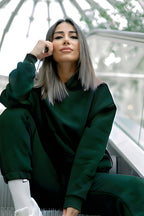 Kadın Pamuklu Bisiklet Yaka Sweatshirt - Yeşil - 1