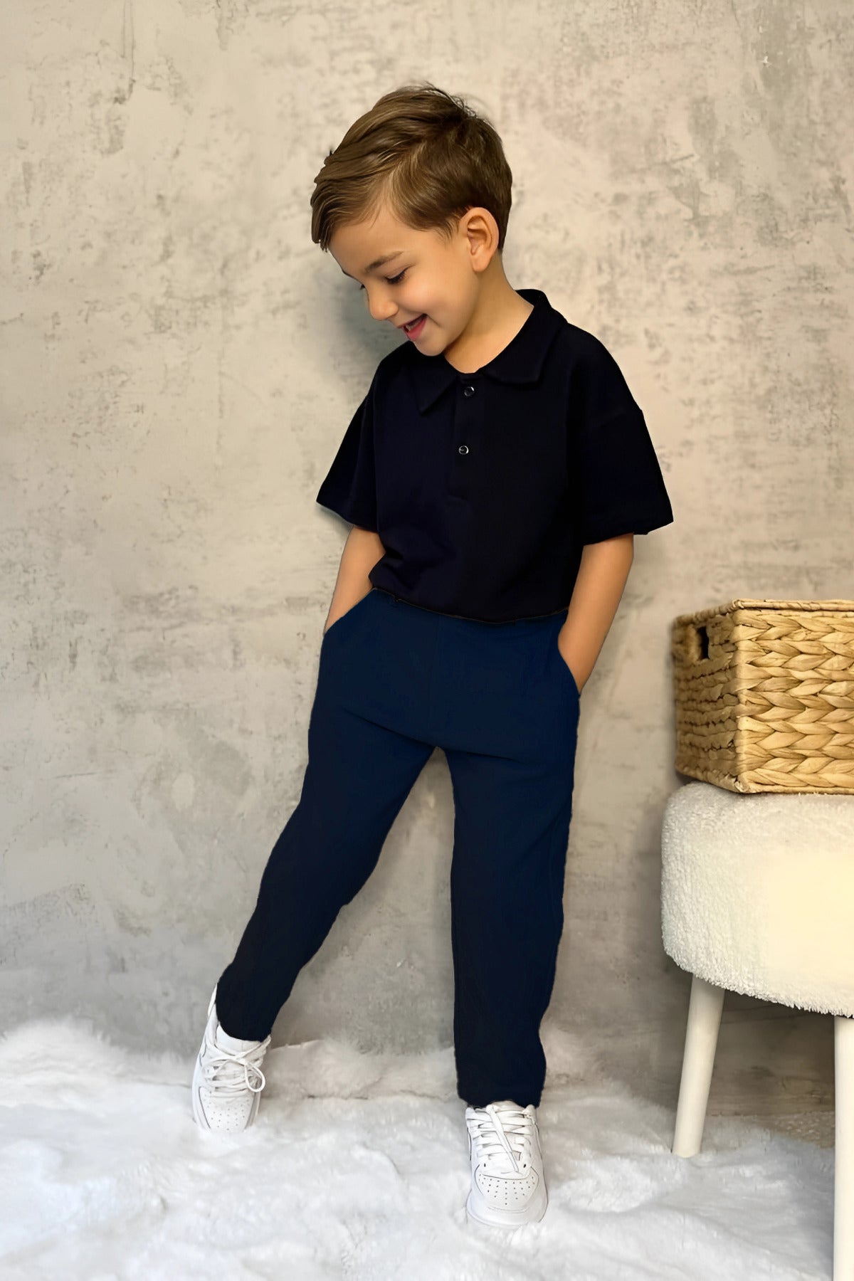 Çocuk Okul İ̇çin Beli Lastikli Pantolon - Lacivert - 1