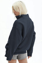 Kadın Yarım Fermuar Dik Yaka Uzun Kollu 3 İ̇plik Sweatshirt - Füme - 3