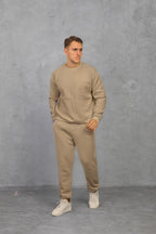 Erkek Bisiklet Yaka Oversize Salaş Bol Eşofman Takımı - Vizon - 2