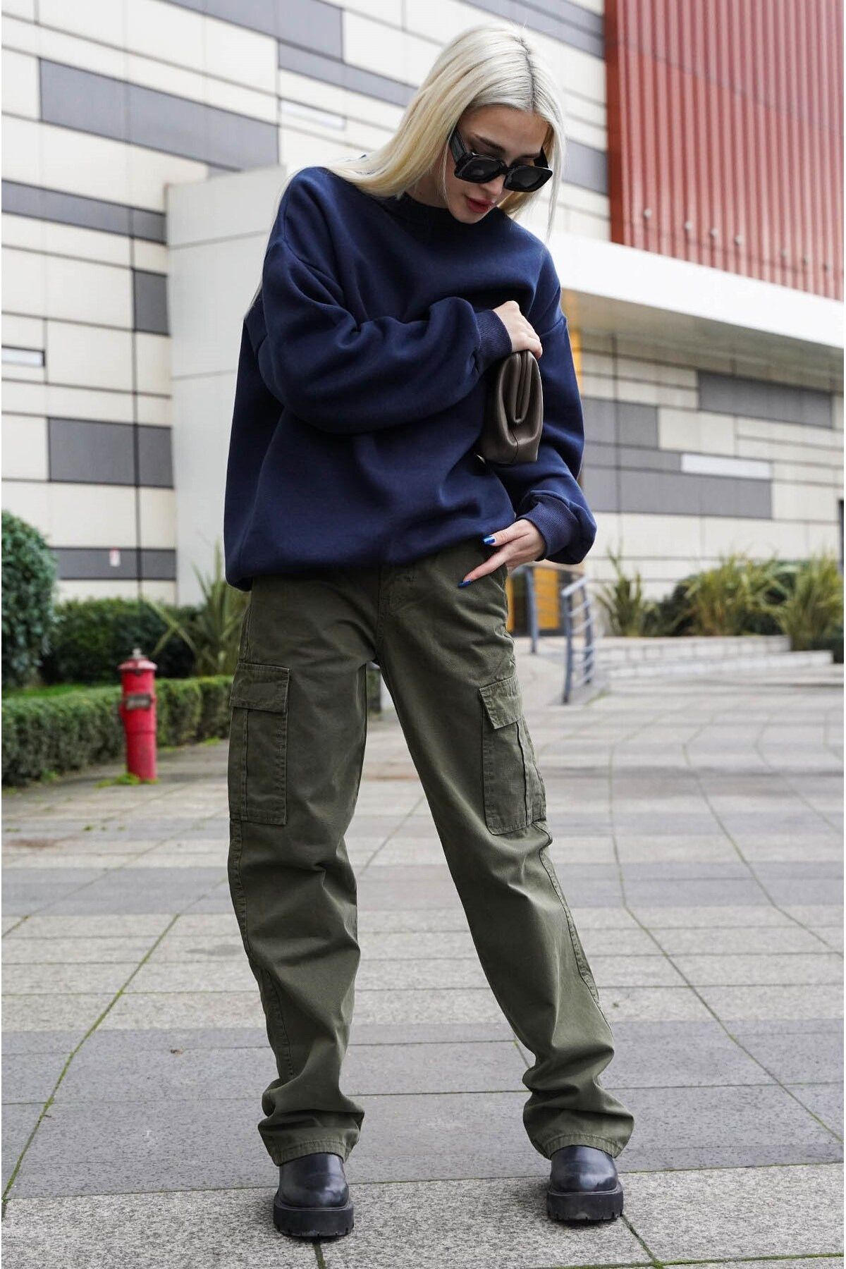 Kadin Bi̇si̇klet Yaka Sweatshi̇rt 3 İ̇pli̇k Şardonlu - Lacivert - 2