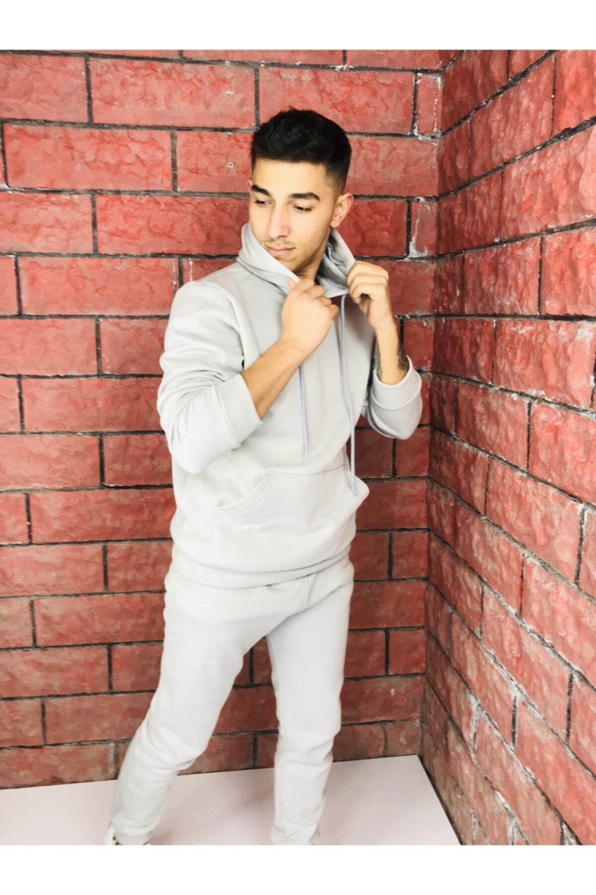 Unisex Gri Şardonlu Eşofman Takımı - Gri - 2