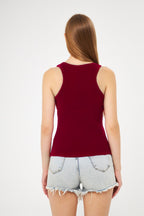Kadın Bordo Fitilli Basic Örme Askılı Trend Spor Atlet - Bordo - 4