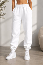 Kadın Paçası Lastikli Günlük Oversize Basic Jogger Eşofman Altı - Beyaz - 1