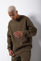 Erkek Bisiklet Yaka Oversize Sweatshirt - Haki - 3