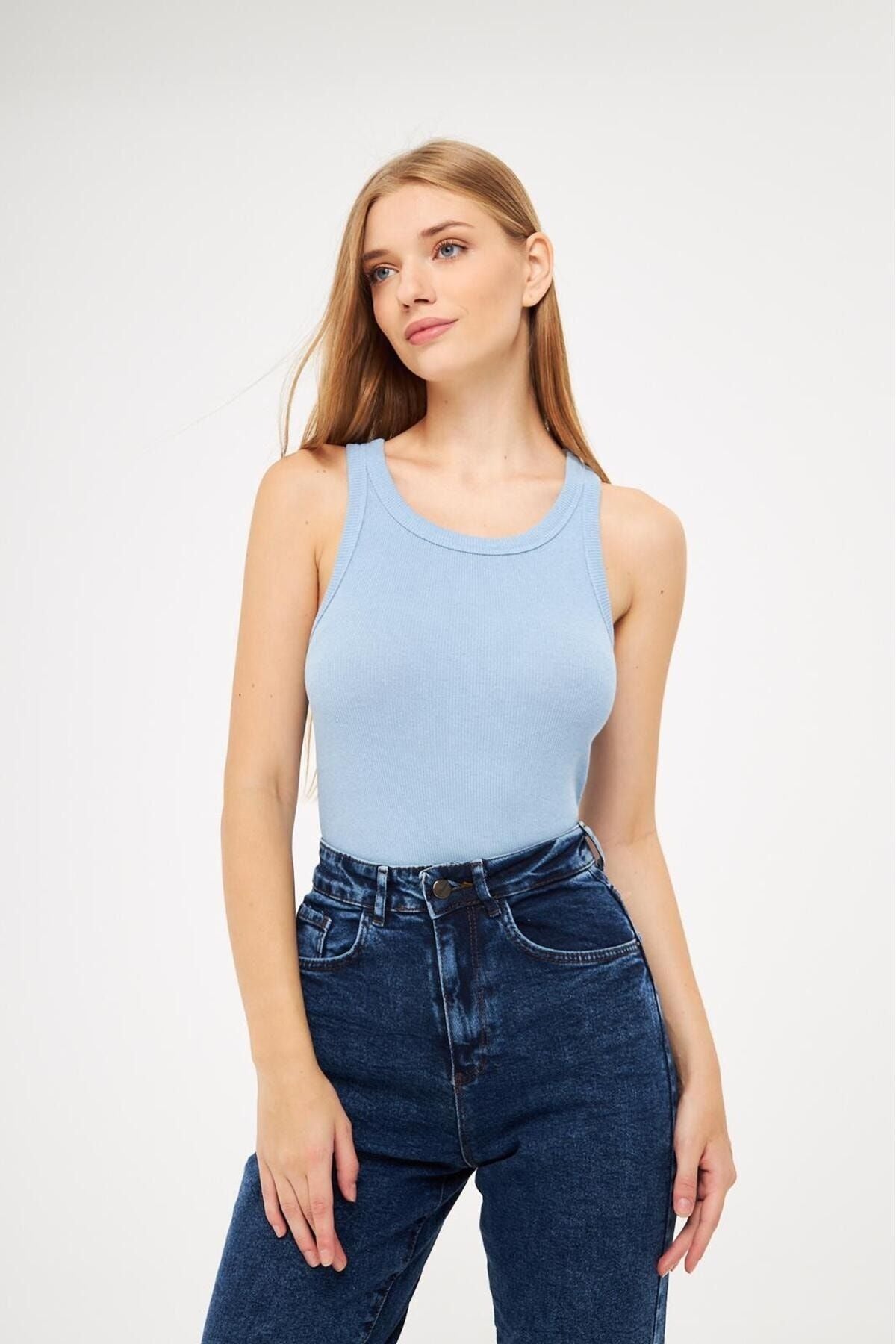 Kadın Bebe Mavi̇si̇ Fitilli Basic Örme Askılı Trend Spor Atlet - BEBE MAVİ - 1