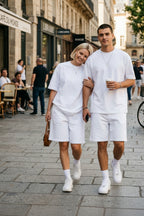 Unisex Kadin Erkek Çi̇ft Kullanimina Uygun Oversi̇ze Kisa Kollu Şort Takim (tek Adet ) - Beyaz - 4