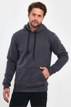 Unisex Basic Gri Hoodie 3 İ̇plik Oversize Kapüşonlu Kangru Cepli Sweatshirt - Gri - 3