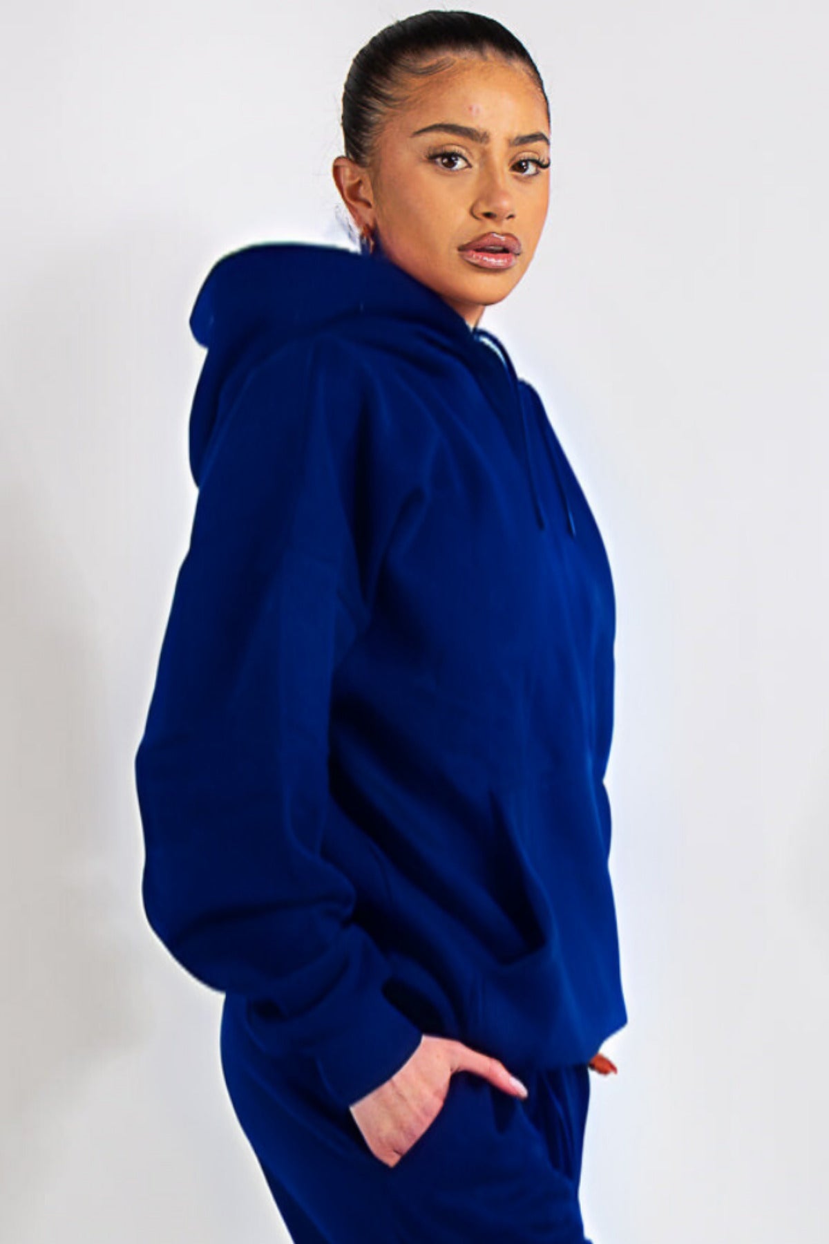 Kapuşonlu 3 İplik Sweatshirt - Mavi - 3