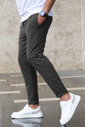 Erkek Beli Lastikli Likralı Duble Tarz Jogger Kumaş Pantolon - Füme - 1