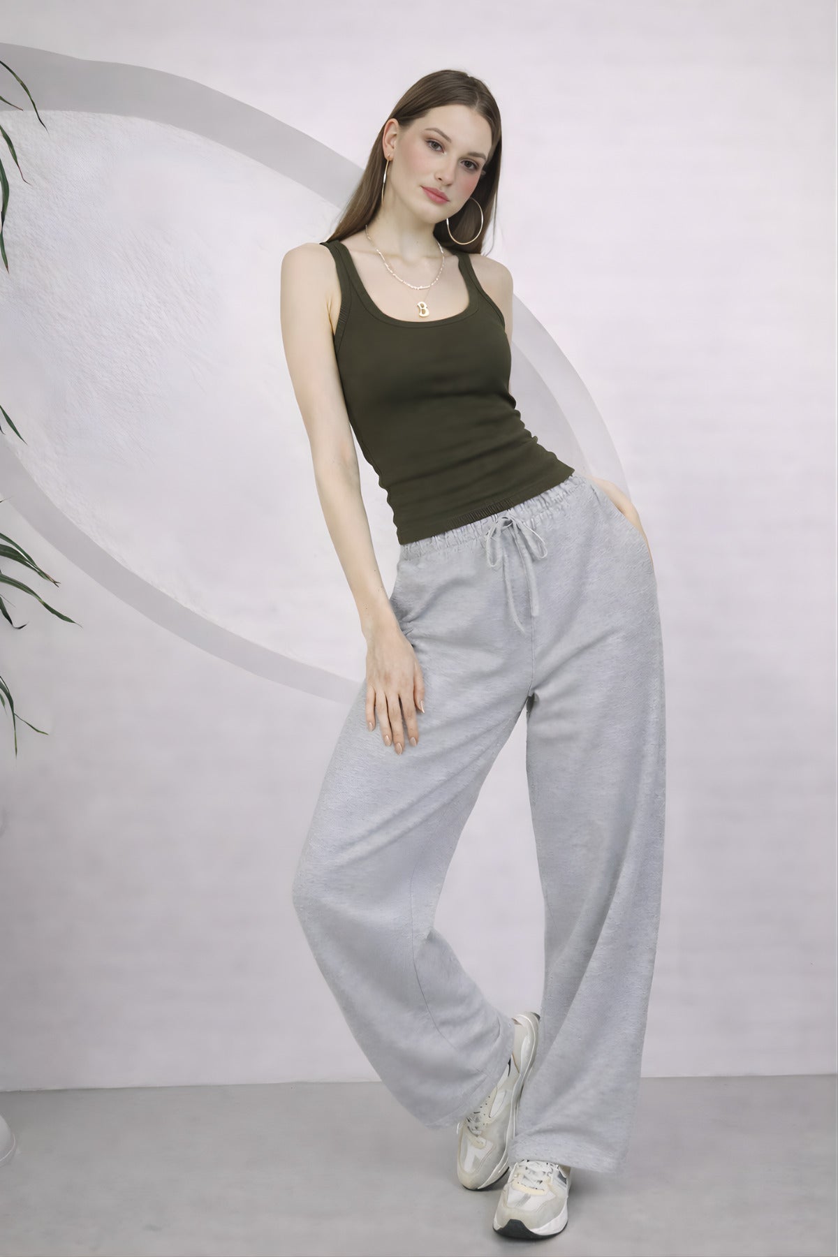 Kadin Fi̇ti̇lli̇ Kalin Askili Esnek Body Atlet - Haki - 3
