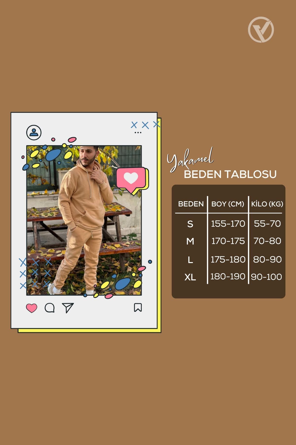 Ob Comfort Kapşonlu Kanguru Cep Oversize Lastik Paça Vizon Eşofman Takımı - Vizon - 7