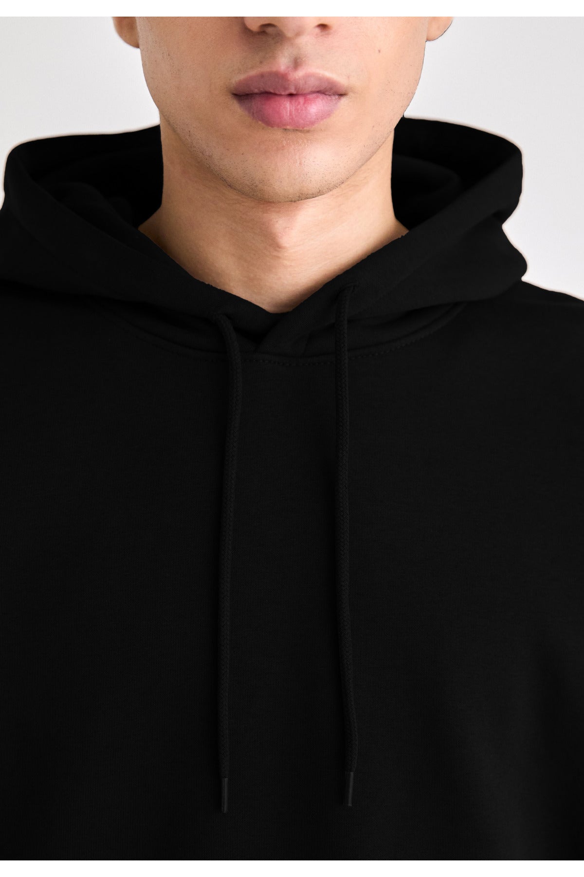 Erkek Düz Okul Lise Hoodie Sweatshirt - Siyah - 2