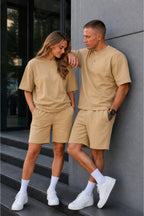 Unisex Kadın Erkek Oversize 2 İ̇plik Pamuklu Modal Penye Premium Rahat Kalıp Yazlık Yeni Sezon Şortlu Takım (tekli̇) - Vizon - 2