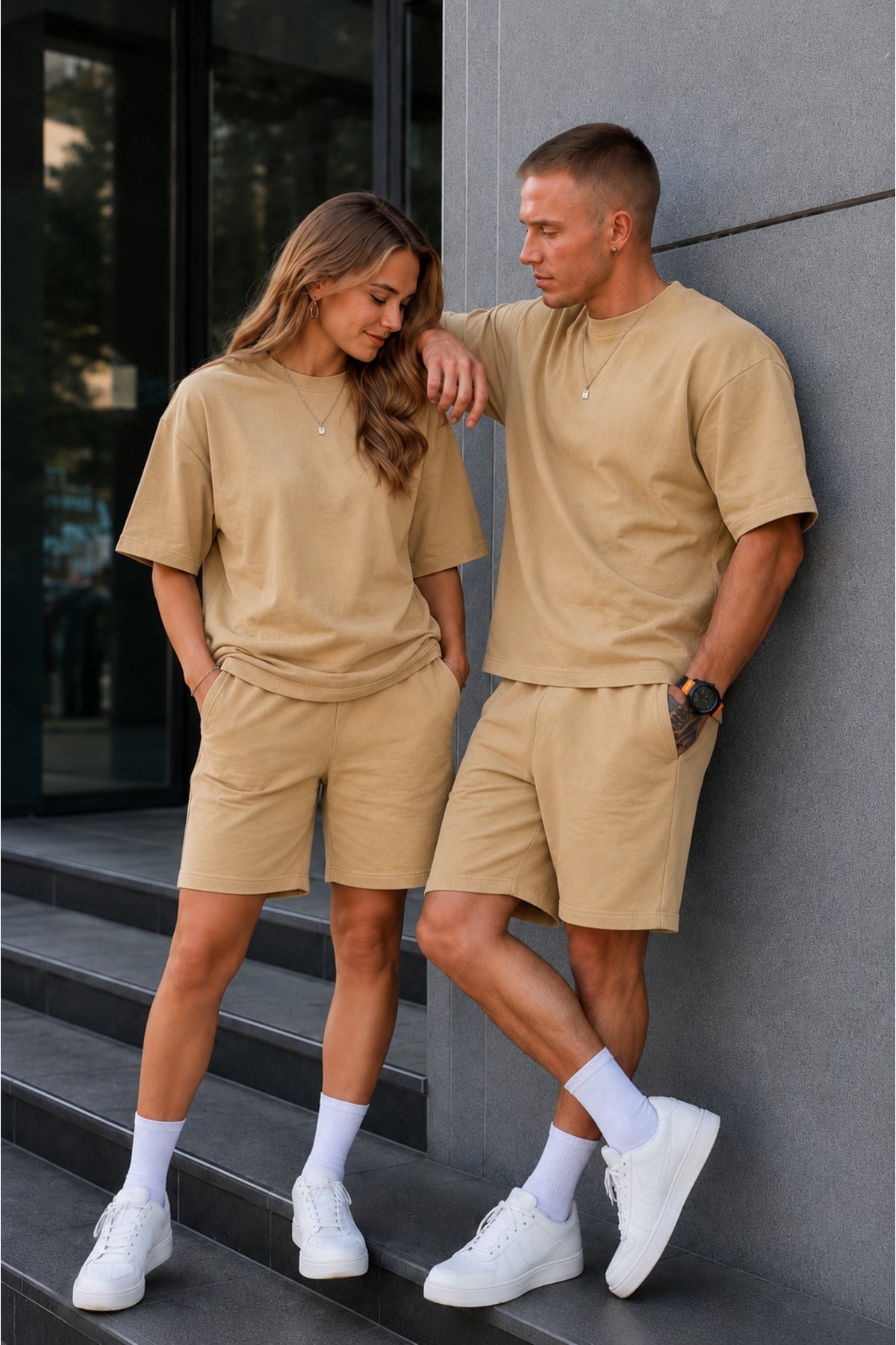 Unisex Kadın Erkek Oversize 2 İ̇plik Pamuklu Modal Penye Premium Rahat Kalıp Yazlık Yeni Sezon Şortlu Takım (tekli̇) - Vizon - 2